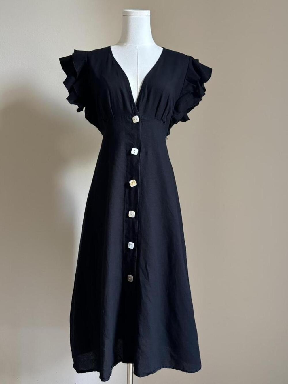 Charlie Holiday Black Linen Blend Dress - Picture 1 of 8